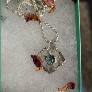 Silver Pendant Necklace with Blue Gemstone